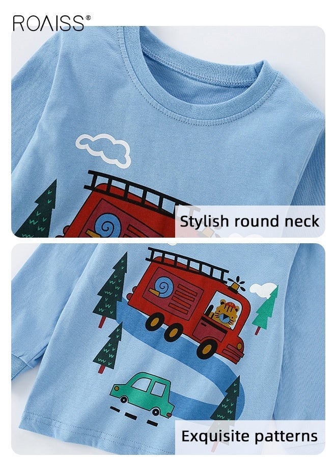 roaiss Boys Cartoon Sweatshirt, Round Neck Long Sleeve T-shirt with Adorable Pattern, Skin-friendly Breathable Tops for Boys, Suitable for Daily Wear or Any Occasion - Image 2